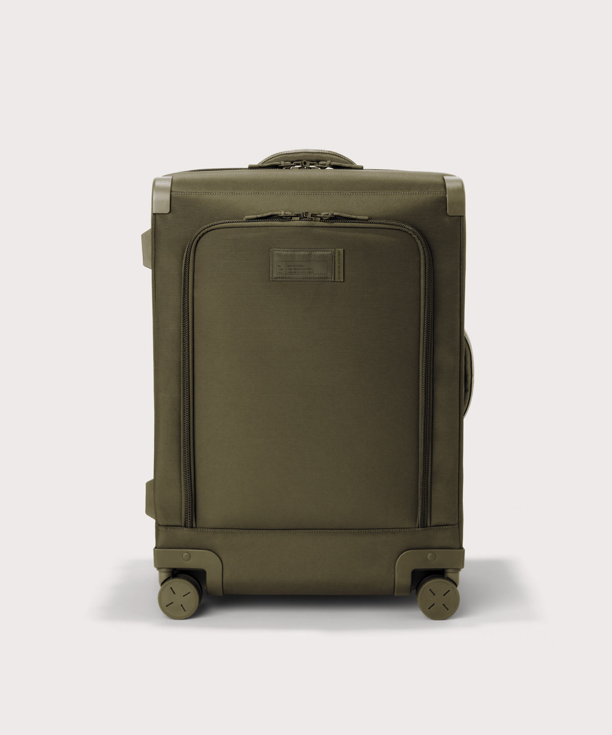 Front view of Sydney checked rolling luggage 25" in dark moss