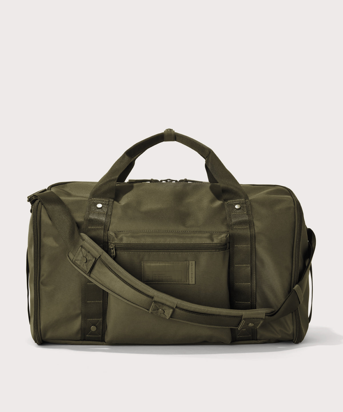 Front view of Monaco garment duffle in dark green
